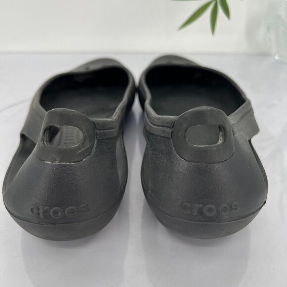 CROCS Women's Kadee Ballet Flats Size 9 Black Rubber Slip On Cutout Vented Shoe - Picture 5 of 8